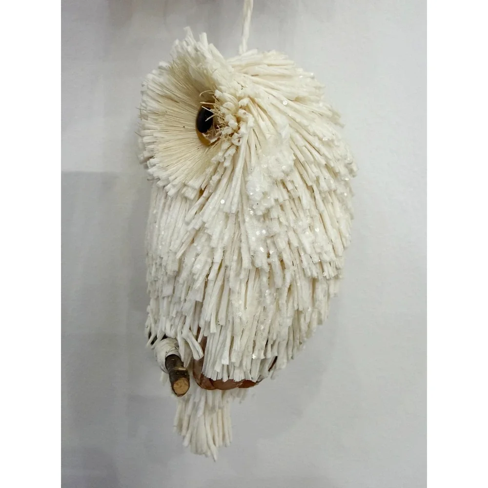 Vintage White Owl on Perch Christmas Ornament 5.5